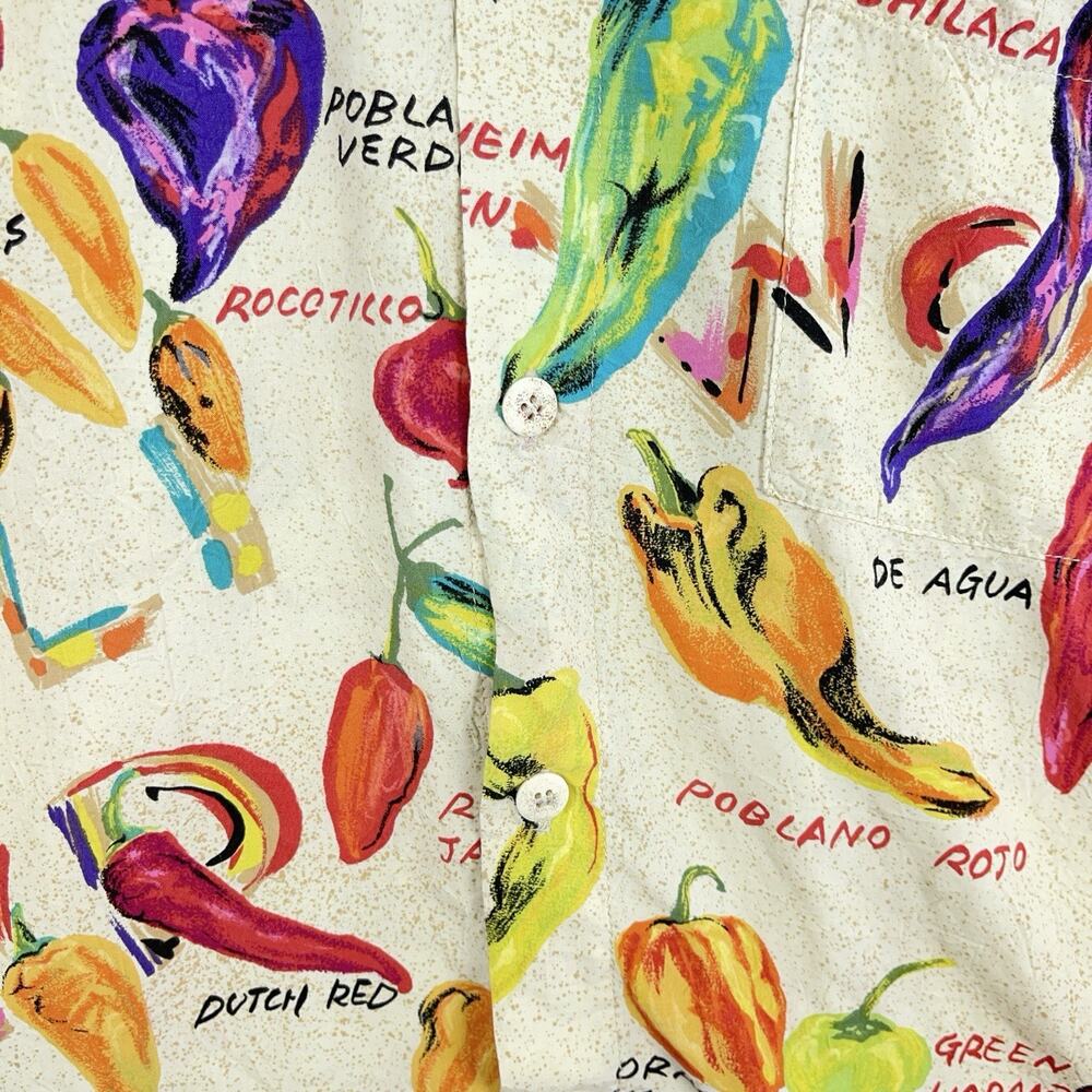 Food Art By Jams World Chili Pepper Print World Rayon Shirt Large Rare Vintage - Picture 4 of 12